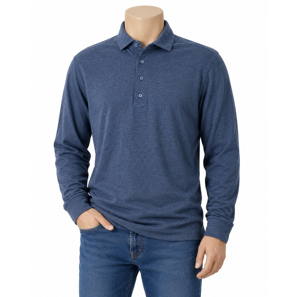 Suitsupply Mens Egyptian Cotton Long Sleeve Polo Shirt Extra Slim Fit Grey 15.5